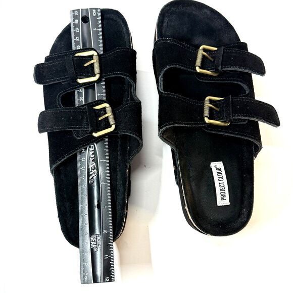 Project Cloud Black Suede Y2K Chunky Platform Buckle Sandals 90s Women's Size 11 - Picture 10 of 12